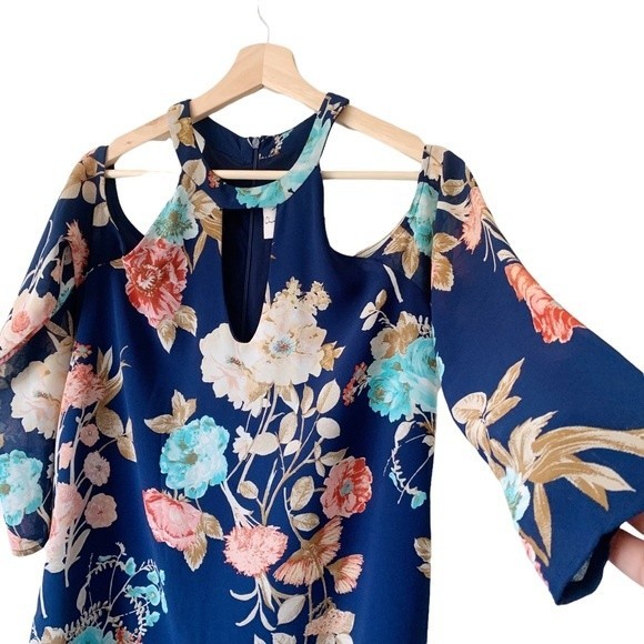 Charles Henry Cold Shoulder Blue Floral Dress Size S Women - Picture 13 of 14